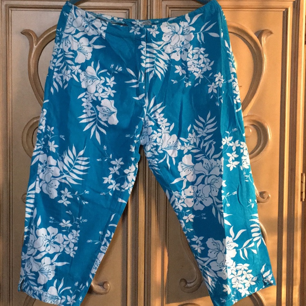 Fast Lane blue & white floral capris size Large
